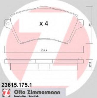 Комплект гальмівних колодок, дискове гальмо ZIMMERMANN 236151751 (фото 1)