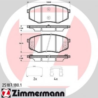 Комплект гальмівних колодок, дискове гальмо ZIMMERMANN 251871801