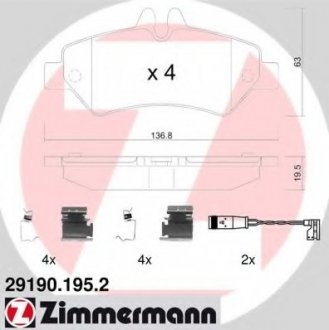 Комплект тормозных колодок, дисковый тормоз ZIMMERMANN 291901952 (фото 1)