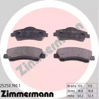 Комплект гальмівних колодок, дискове гальмо ZIMMERMANN 252501901 (фото 1)