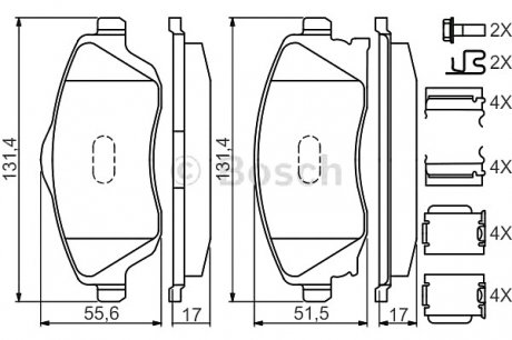 Комплект гальмівних колодок, дискове гальмо BOSCH 0986494625 (фото 1)