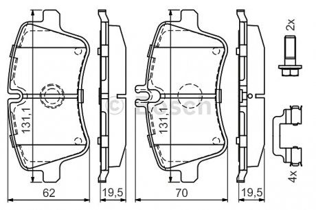 Комплект тормозных колодок, дисковый тормоз BOSCH 0986494607 (фото 1)