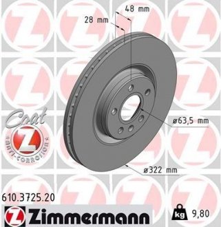 TARCZA HAMULC. VOLVO S90 II 16- PRZУD ZIMMERMANN 610372520