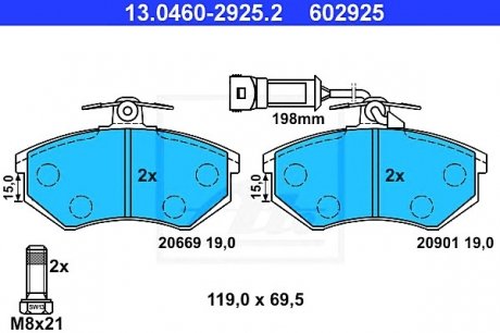 Комплект тормозных колодок, дисковый тормоз ATE 13046029252