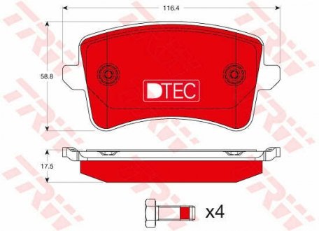 Комплект гальмівних колодок, дискове гальмо TRW GDB1765DTE