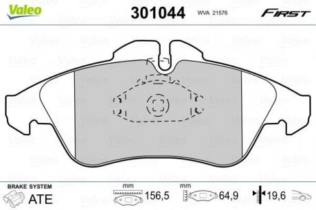 Комплект гальмівних колодок, дискове гальмо Valeo 301044