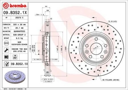 Тормозные диски 09.B352.1X BREMBO 09B3521X (фото 1)