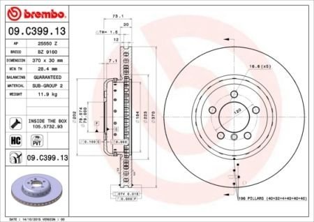 Тормозной диск двухсекционный 09.C399.13 BREMBO 09C39913 (фото 1)