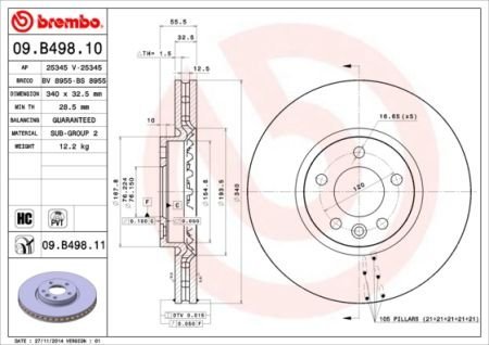 Тормозной диск 09.B498.11 BREMBO 09B49811 (фото 1)