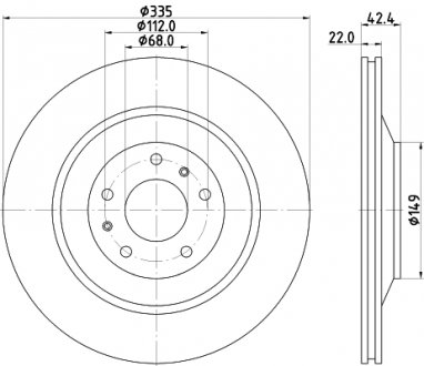 Тормозной диск зад. A8/Phaeton/Coninental 02- 3.0-6.0 (НС PRO) PAGID 8DD355129-801 HELLA 8DD355129801 (фото 1)