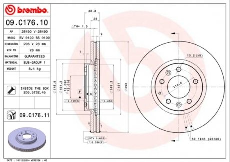 Тормозной диск 09.C176.11 BREMBO 09C17611 (фото 1)
