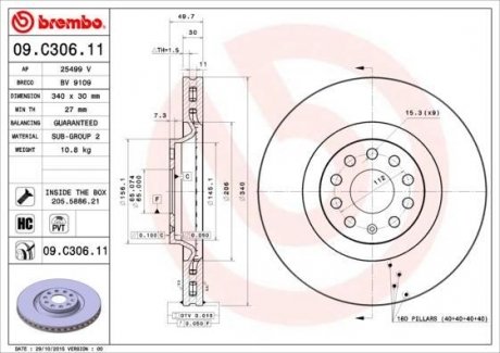 Тормозной диск 09.C306.11 BREMBO 09C30611