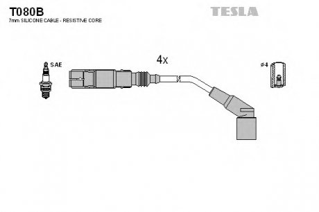 Комплект проводів запалювання TESLA T080B (фото 1)