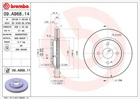 Гальмівний диск 09.A968.11 BREMBO 09A96811