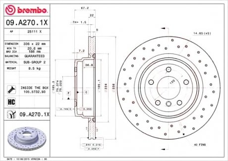 Гальмівні диски 09.A270.1X BREMBO 09A2701X (фото 1)