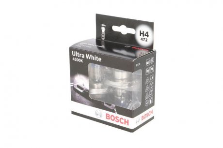 Лампа розжарювання H4 12V 60/55W P43t Ultra White 4200K (комплект) 1 987 301 181 BOSCH 1987301181 (фото 1)