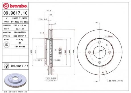 Тормозной диск BREMBO 09961711