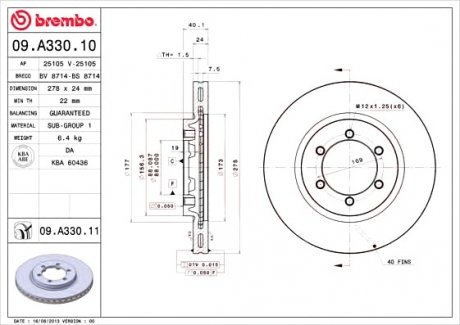 Тормозной диск BREMBO 09A33011 (фото 1)