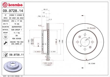 Тормозной диск BREMBO 09972811