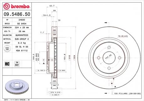 Тормозной диск BREMBO 09548650