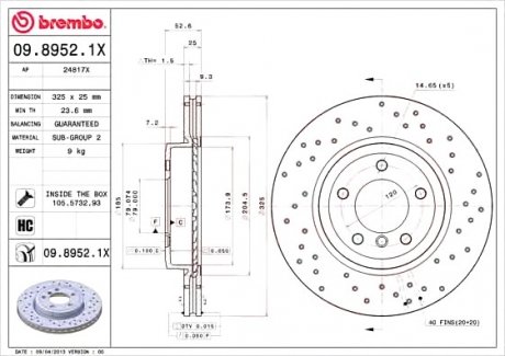 Гальмівний диск BREMBO 0989521X (фото 1)