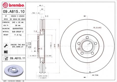 Тормозной диск BREMBO 09A81511 (фото 1)