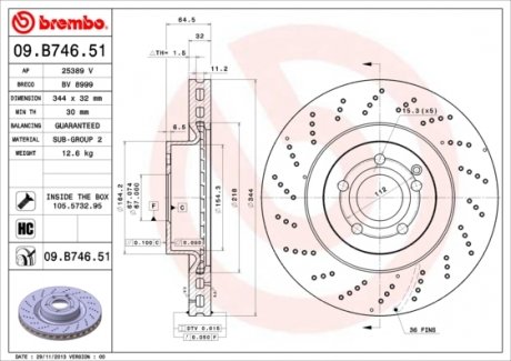 Тормозной диск BREMBO 09B74651 (фото 1)