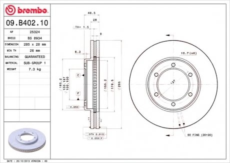 Тормозной диск BREMBO 09B40210 (фото 1)
