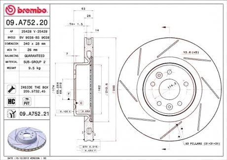 Тормозной диск BREMBO 09A75221 (фото 1)