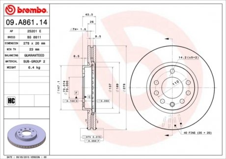 Тормозной диск BREMBO 09A86114 (фото 1)