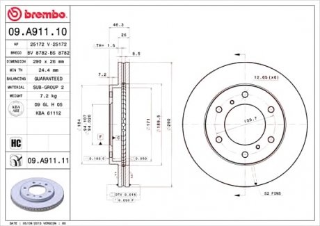 Тормозной диск BREMBO 09A91111