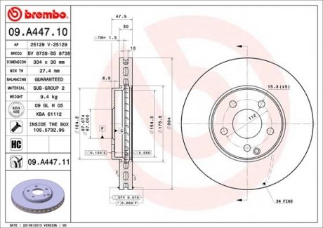 Тормозной диск BREMBO 09A44711 (фото 1)
