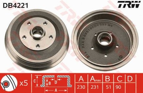 Тормозной барабан TRW DB4221