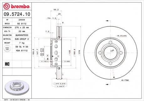 Тормозной диск BREMBO 09572410 (фото 1)