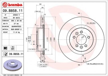 Тормозной диск передний BM 09.B858.11 BREMBO 09B85811