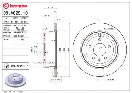 Тормозной диск BREMBO 09A62910 (фото 1)