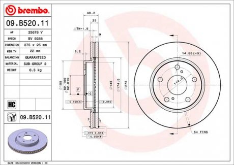 Тормозной диск передний BM BREMBO 09.B520.11 (фото 1)