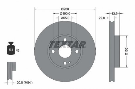 TARCZA HAMULCOWA 258X22 V 4-OTW MAZDA 2/MX-5 14> PRZOD PRO SZT TEXTAR 92300903