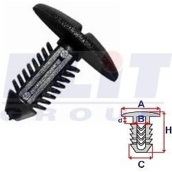 Кліпса підкрилок (к-т: 10 шт):A= 19,6mm/B= 5,2mm/C= 7,5mm/d= 2,8mm/H= 20,6mm ELIT R C10018