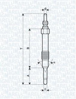 Свічка розжарювання Fiat Doblo 1.9 JTD 100/105 л.с. 99- L=103мм MAGNETI MARELLI UC19A