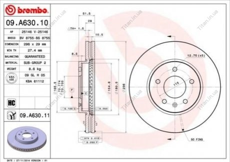 Тормозной диск BM BREMBO 09.A630.10