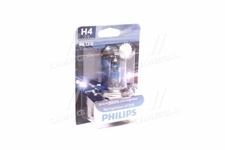 Лампа накаливания H4 RacingVision GT200 +200 12V 60/55W P43t-38 PHILIPS 12342RGTB1