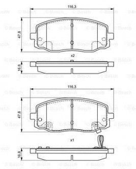 Гальмівні колодки дискові HYUNDAI/KIA i10/Picanto \'\'F "04>> ="" BOSCH ="0986495377" (фото 1)