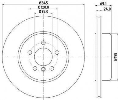 Гальмівний диск задній Bmw 5 (F10), 5 (F11), 5 Gran Turismo (F07), 6 (F12), 6 (F13), 6 Gran Coupe (F06), 7 (F01, F02, F03, F04) 2.0D-4.4 02.08-10.18 PAGID HELLA 8DD 355 119-281 (фото 1)