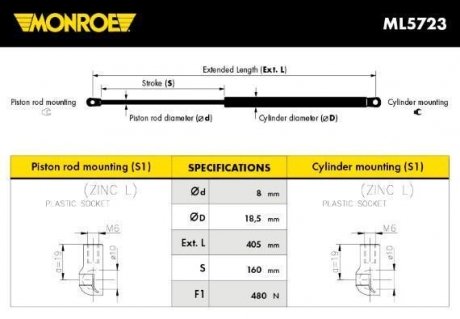 KIA Амортизатор газовый багажн.Ceed 07- MONROE ML5723