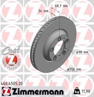 Диск тормозной Coat Z правый ZIMMERMANN 460450520