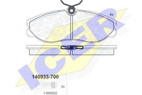 Комплект гальмівних колодок (дискових) ICER 140933-700