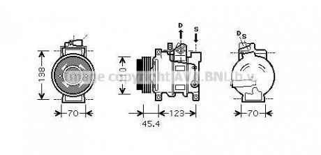 AUDI Компресор кондиціонера A4 B6 2.5 00-, A4 B7 2.5 04-, A6 C5 2.5 TDI 97- AVA COOLING AIAK227 (фото 1)